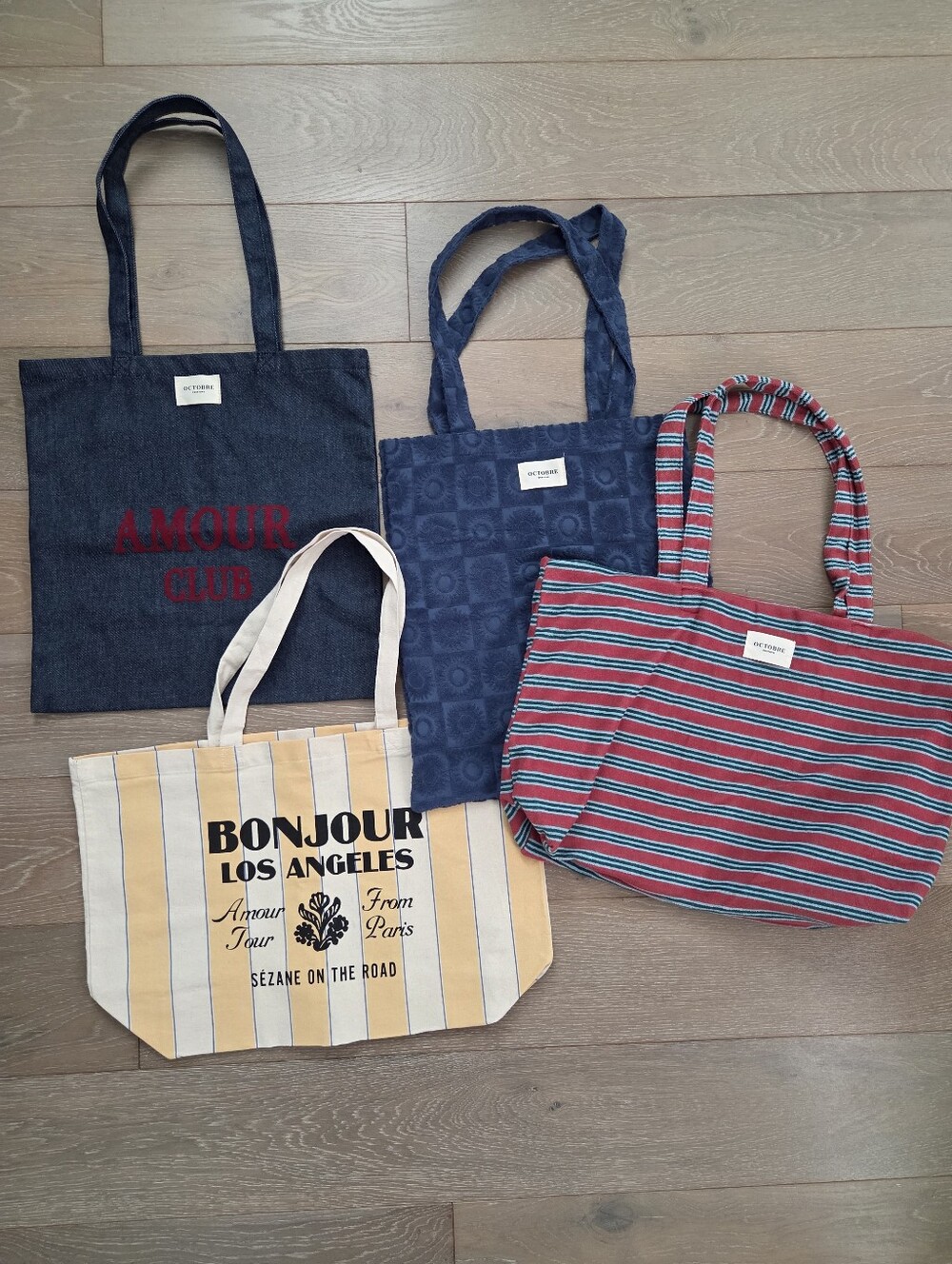 Sezane Tote Bundle - 4x Canvas And Terry Tote 1 Key Chain Set - NEW